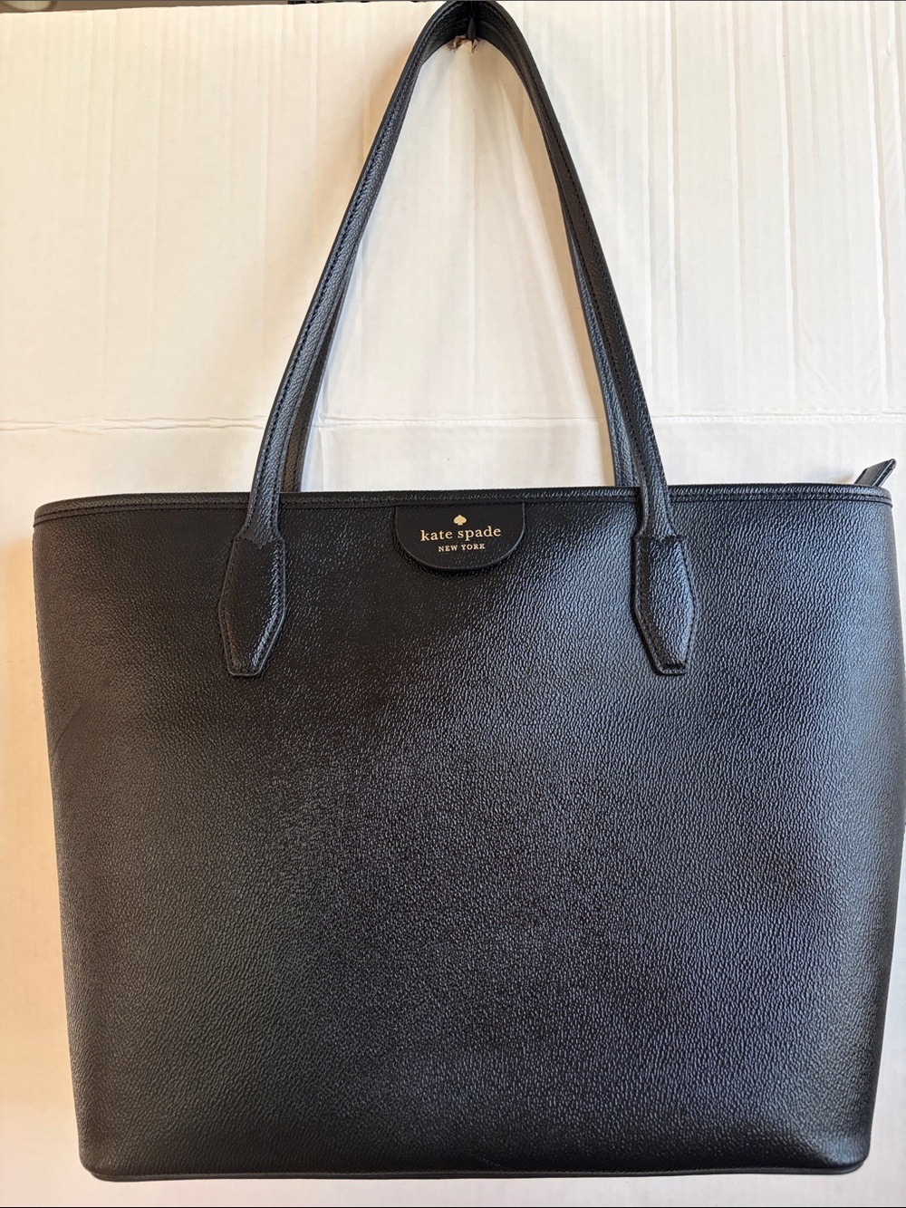 kate spade Black Leather Tote with Gold Logo Plaque